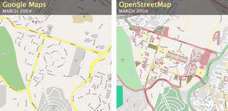  Comparison between Google Maps and OpenStreetMap of the Bonifacio Global City. Google Maps is showing outdated streets.