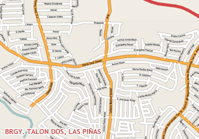  OpenStreetMap map of Brgy. Talon Dos in Las Piñas showing parts of BF Resort Village, Sta. Cecilia Village, and PhilamLife Village.
