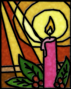  Stained-glass effect of a Christmas motif.