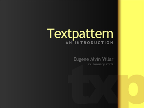  Title slide of my presentation on Textpattern